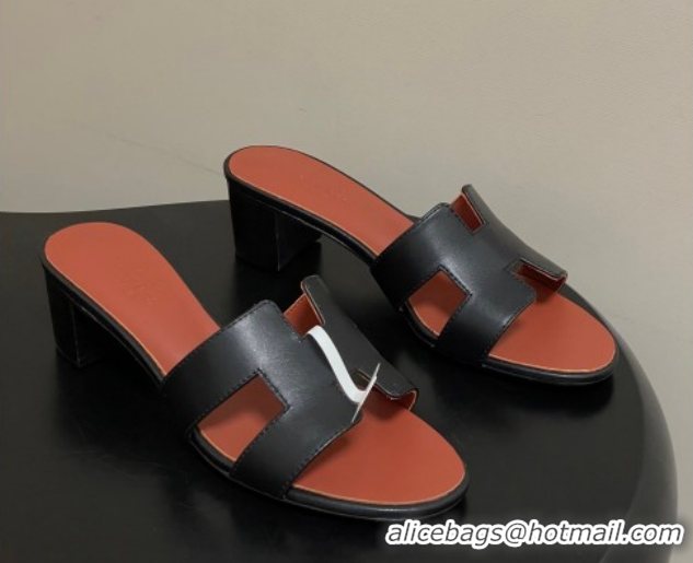 Perfect Hermes Oasis Classic Heel Slides Sandal 4.5cm in Smooth Leather Black 0304107 2026