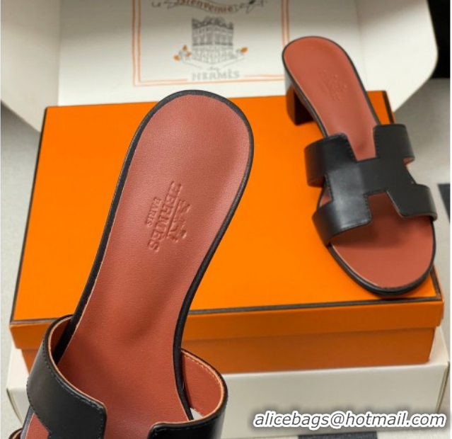 Perfect Hermes Oasis Classic Heel Slides Sandal 4.5cm in Smooth Leather Black 0304107 2026