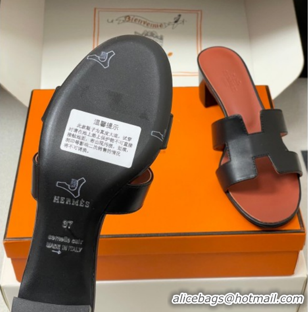 Perfect Hermes Oasis Classic Heel Slides Sandal 4.5cm in Smooth Leather Black 0304107 2026