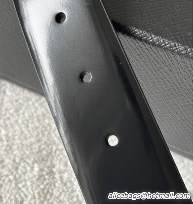 Top Grade Prada Men's Shiny Leather Belt 3.5cm with Tiangle Buckle 0315 Black/Gold 2025