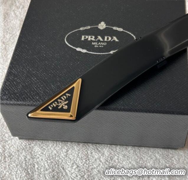 Top Grade Prada Men's Shiny Leather Belt 3.5cm with Tiangle Buckle 0315 Black/Gold 2025