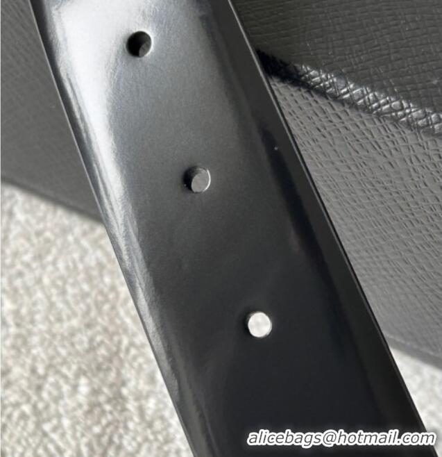 Famous Brand Prada Men's Shiny Leather Belt 3.5cm with Tiangle Buckle 0315 Black/Silver 2025