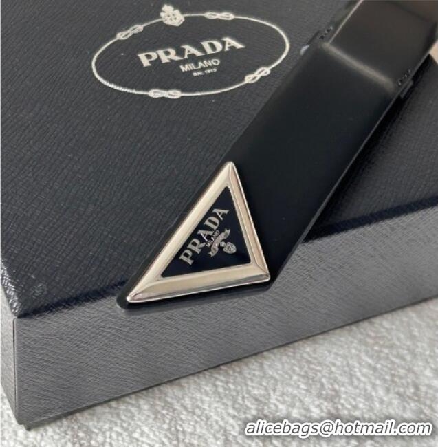 Famous Brand Prada Men's Shiny Leather Belt 3.5cm with Tiangle Buckle 0315 Black/Silver 2025