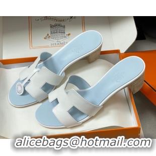 Luxury Hermes Oasis Classic Heel Slides Sandal 4.5cm in Smooth Leather White 0304105 2026