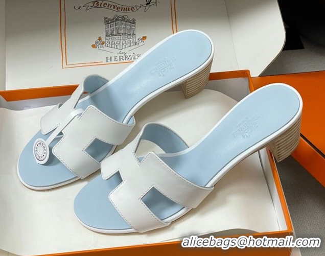 Luxury Hermes Oasis Classic Heel Slides Sandal 4.5cm in Smooth Leather White 0304105 2026