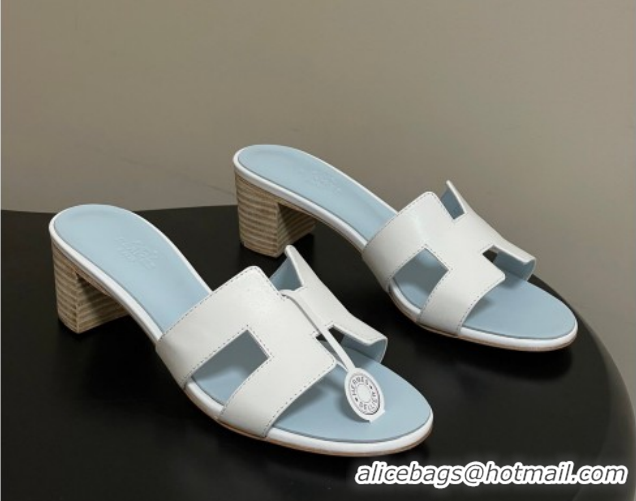 Luxury Hermes Oasis Classic Heel Slides Sandal 4.5cm in Smooth Leather White 0304105 2026
