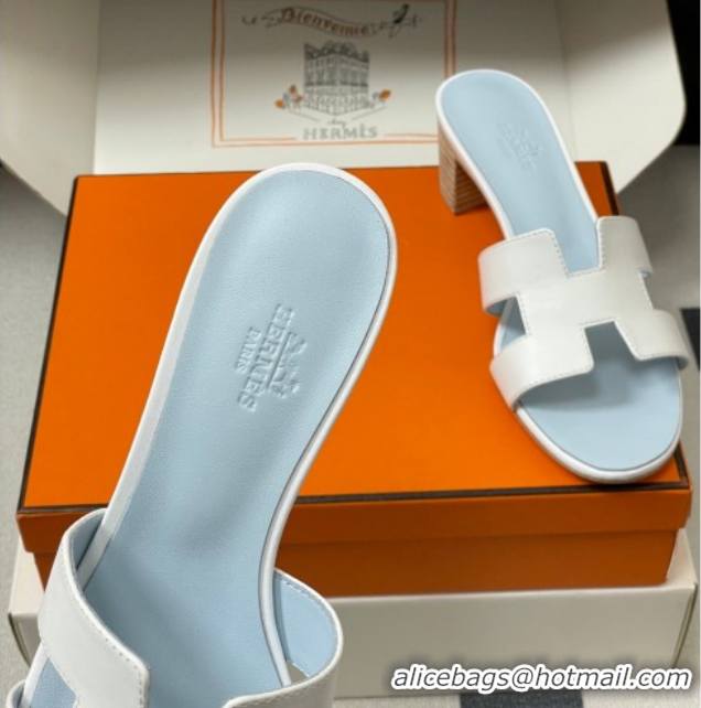 Luxury Hermes Oasis Classic Heel Slides Sandal 4.5cm in Smooth Leather White 0304105 2026