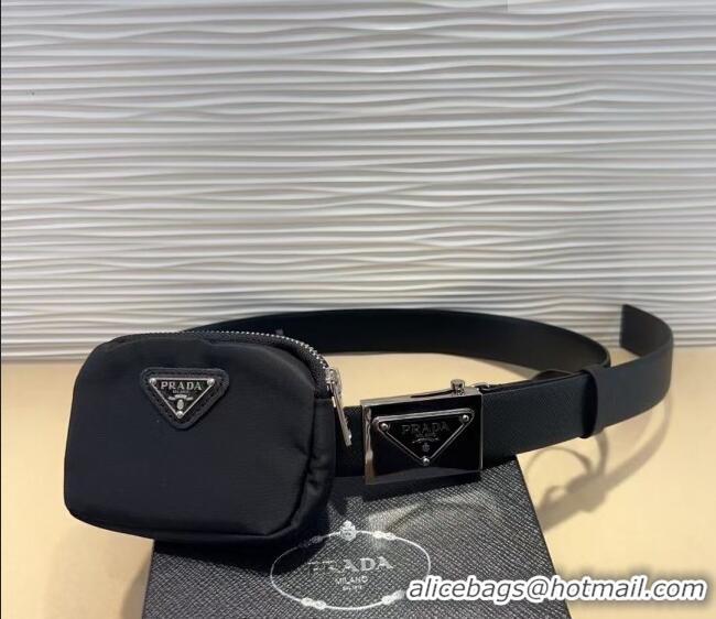 Best Quality Prada Nylon Pouch Belt 0618 Black 2025