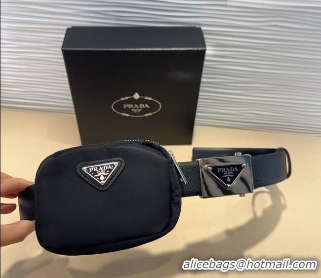 Best Quality Prada Nylon Pouch Belt 0618 Black 2025
