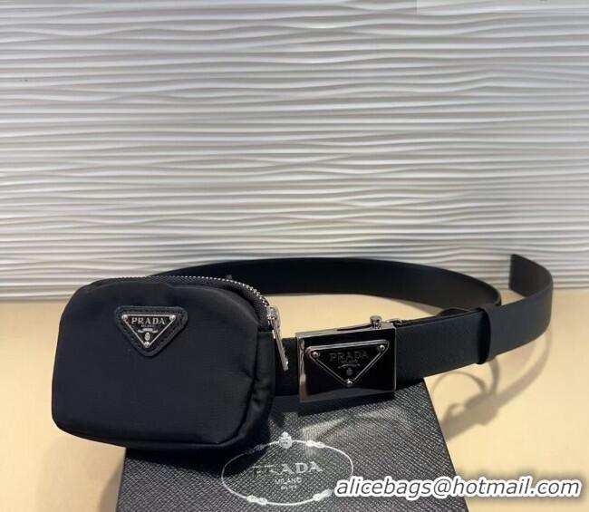Best Quality Prada Nylon Pouch Belt 0618 Black 2025