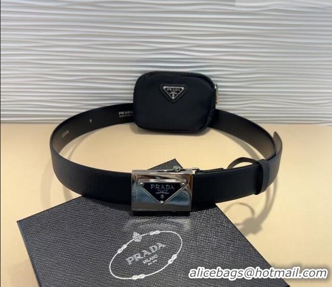 Best Quality Prada Nylon Pouch Belt 0618 Black 2025