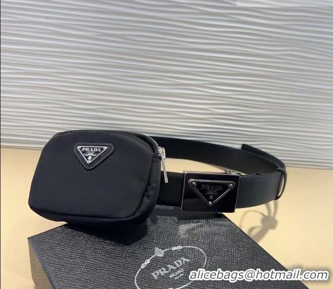 Best Quality Prada Nylon Pouch Belt 0618 Black 2025