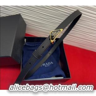 Best Price Prada Saffiano Leather Belt 1.5cm with Gold Triangle Logo Buckle PR091201 Black 2025