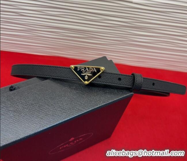 Best Price Prada Saffiano Leather Belt 1.5cm with Gold Triangle Logo Buckle PR091201 Black 2025