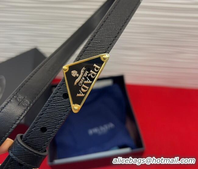 Best Price Prada Saffiano Leather Belt 1.5cm with Gold Triangle Logo Buckle PR091201 Black 2025