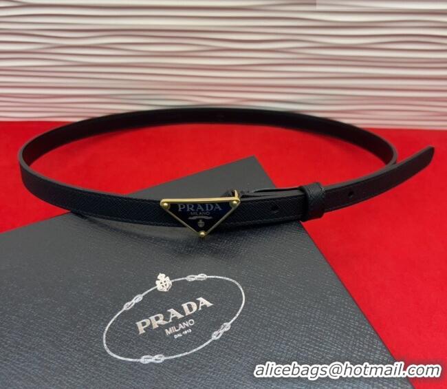 Best Price Prada Saffiano Leather Belt 1.5cm with Gold Triangle Logo Buckle PR091201 Black 2025