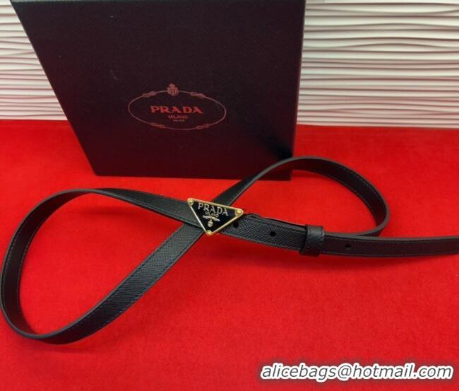 Best Price Prada Saffiano Leather Belt 1.5cm with Gold Triangle Logo Buckle PR091201 Black 2025