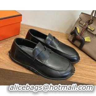 Stylish Hermes Lazy Loafers in Smooth Leather H090805 Black 2026