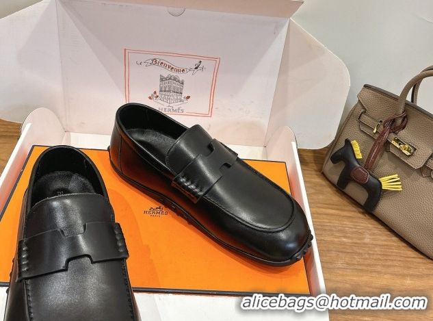 Stylish Hermes Lazy Loafers in Smooth Leather H090805 Black 2026