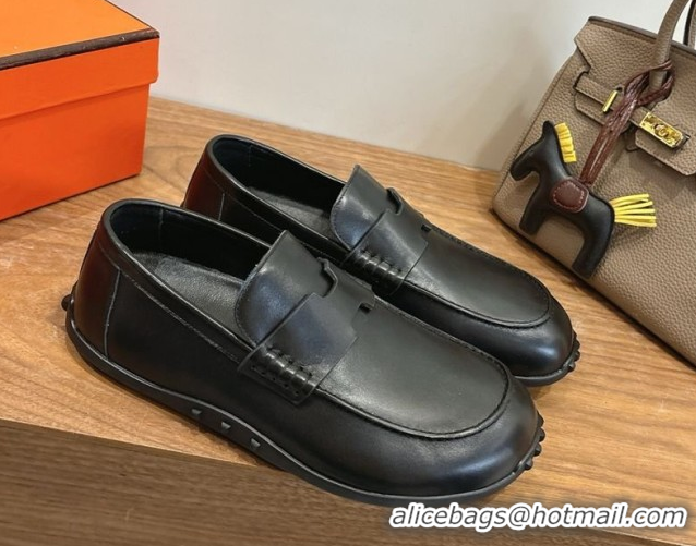 Stylish Hermes Lazy Loafers in Smooth Leather H090805 Black 2026