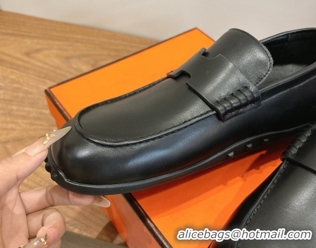 Stylish Hermes Lazy Loafers in Smooth Leather H090805 Black 2026