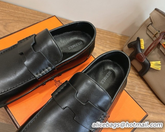 Stylish Hermes Lazy Loafers in Smooth Leather H090805 Black 2026