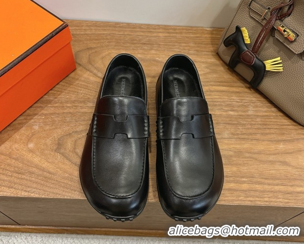 Stylish Hermes Lazy Loafers in Smooth Leather H090805 Black 2026