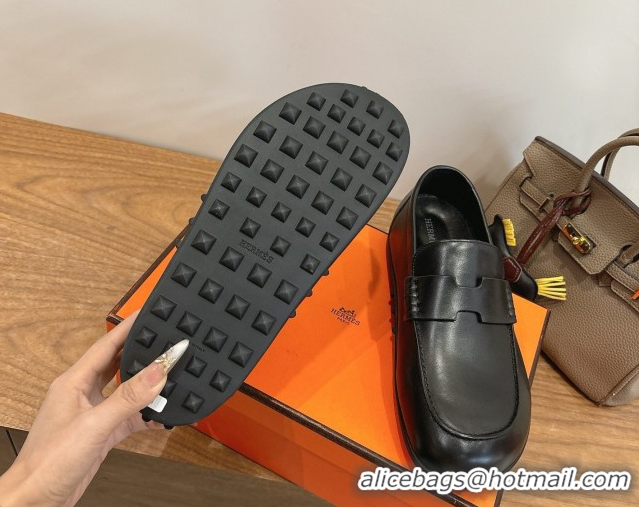 Stylish Hermes Lazy Loafers in Smooth Leather H090805 Black 2026