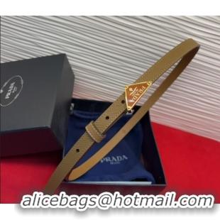 Famous Brand Prada Saffiano Leather Belt 1.5cm with Gold Triangle Logo Buckle PR091201 Beige 2025