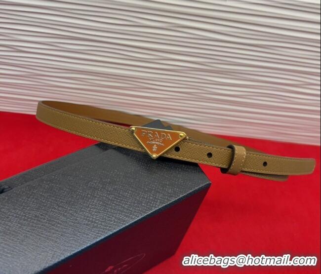 Famous Brand Prada Saffiano Leather Belt 1.5cm with Gold Triangle Logo Buckle PR091201 Beige 2025