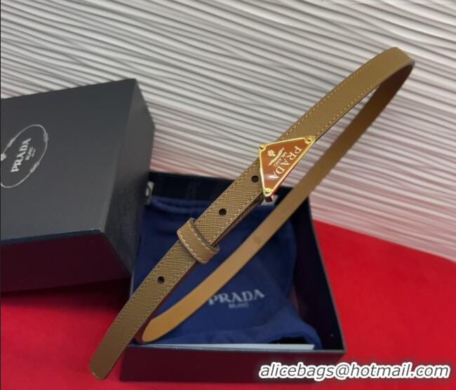 Famous Brand Prada Saffiano Leather Belt 1.5cm with Gold Triangle Logo Buckle PR091201 Beige 2025