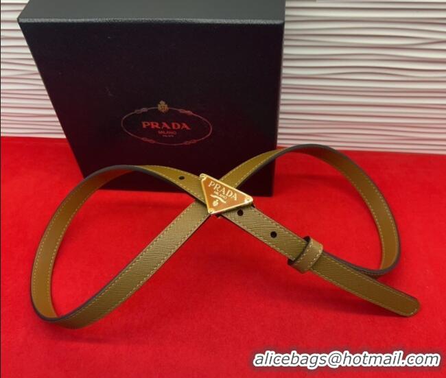 Famous Brand Prada Saffiano Leather Belt 1.5cm with Gold Triangle Logo Buckle PR091201 Beige 2025