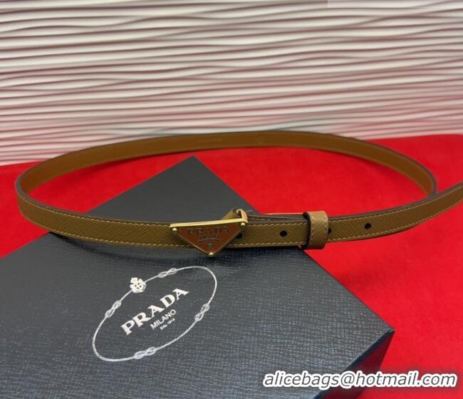 Famous Brand Prada Saffiano Leather Belt 1.5cm with Gold Triangle Logo Buckle PR091201 Beige 2025