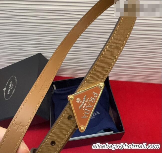 Famous Brand Prada Saffiano Leather Belt 1.5cm with Gold Triangle Logo Buckle PR091201 Beige 2025