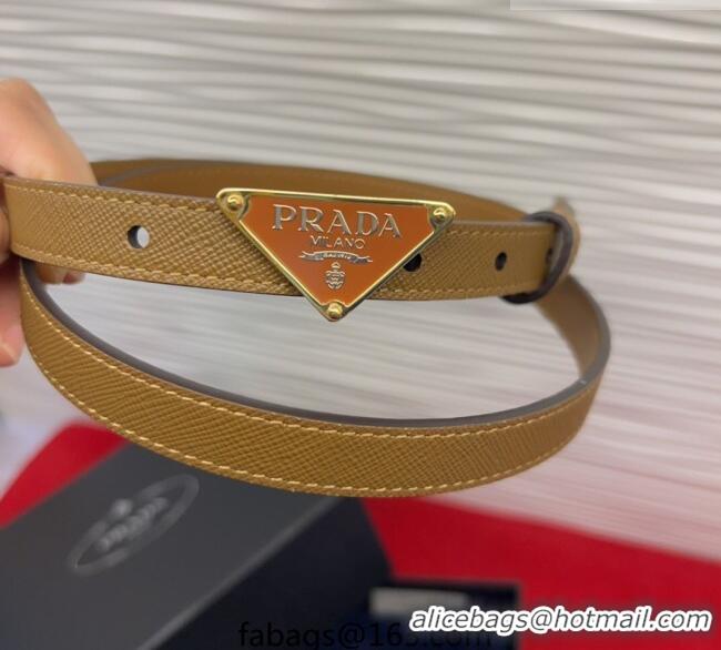 Famous Brand Prada Saffiano Leather Belt 1.5cm with Gold Triangle Logo Buckle PR091201 Beige 2025