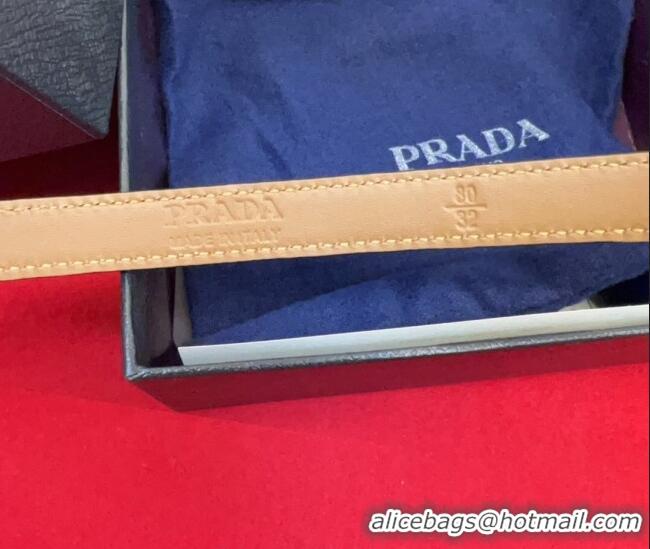 Famous Brand Prada Saffiano Leather Belt 1.5cm with Gold Triangle Logo Buckle PR091201 Beige 2025