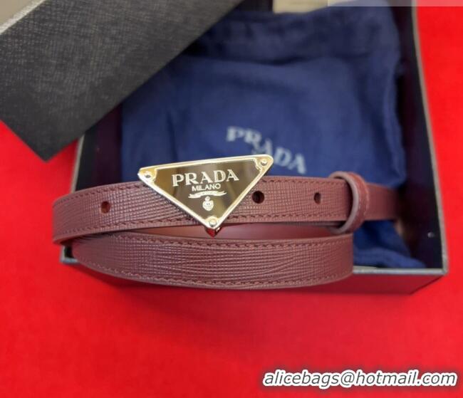 Luxurious Prada Saffiano Leather Belt 1.5cm with Gold Triangle Logo Buckle PR091201 Burgundy 2025