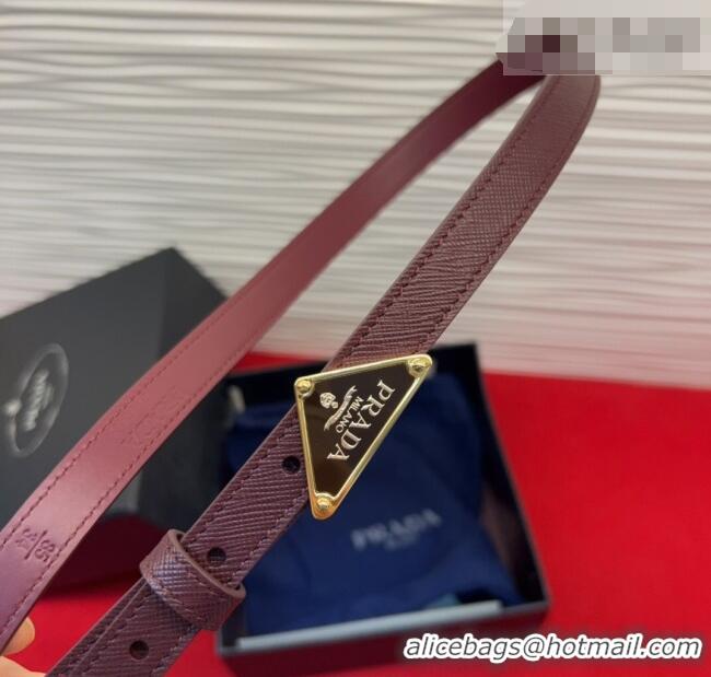 Luxurious Prada Saffiano Leather Belt 1.5cm with Gold Triangle Logo Buckle PR091201 Burgundy 2025