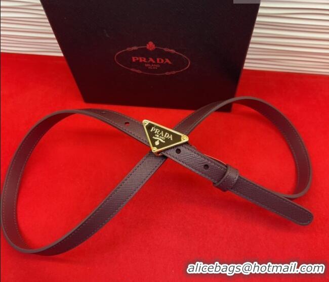 Luxurious Prada Saffiano Leather Belt 1.5cm with Gold Triangle Logo Buckle PR091201 Burgundy 2025