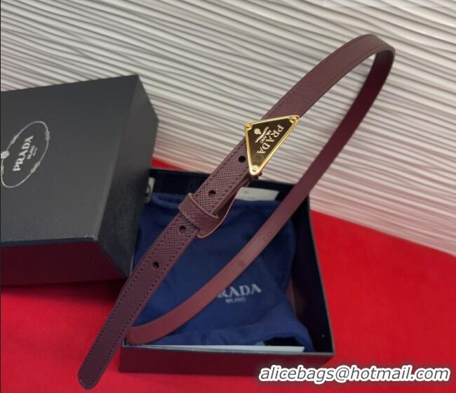 Luxurious Prada Saffiano Leather Belt 1.5cm with Gold Triangle Logo Buckle PR091201 Burgundy 2025