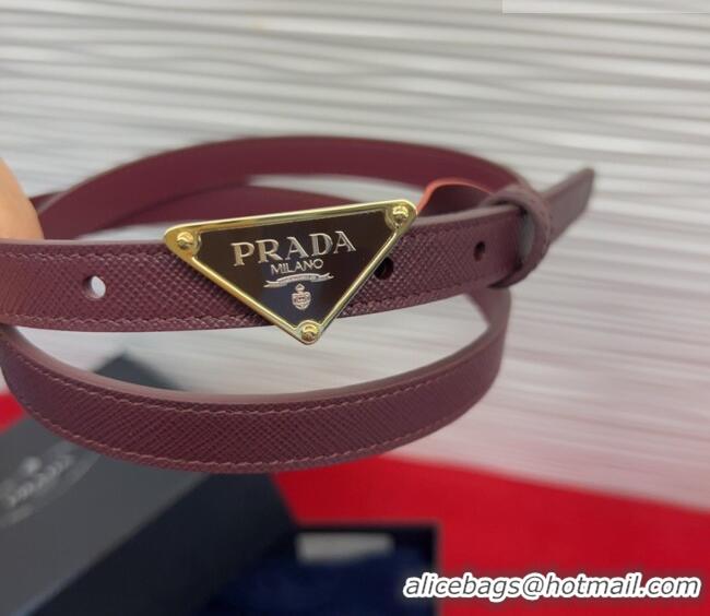 Luxurious Prada Saffiano Leather Belt 1.5cm with Gold Triangle Logo Buckle PR091201 Burgundy 2025