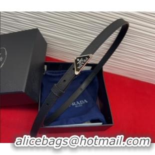 Grade Quality Prada Saffiano Leather Belt 1.5cm with Silver Triangle Logo Buckle PR091201 Black 2025