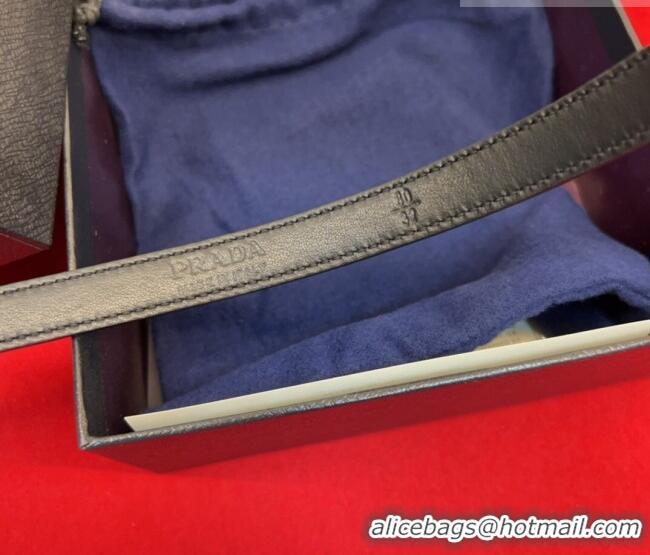 Grade Quality Prada Saffiano Leather Belt 1.5cm with Silver Triangle Logo Buckle PR091201 Black 2025