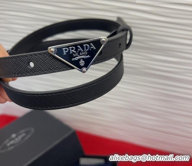 Grade Quality Prada Saffiano Leather Belt 1.5cm with Silver Triangle Logo Buckle PR091201 Black 2025