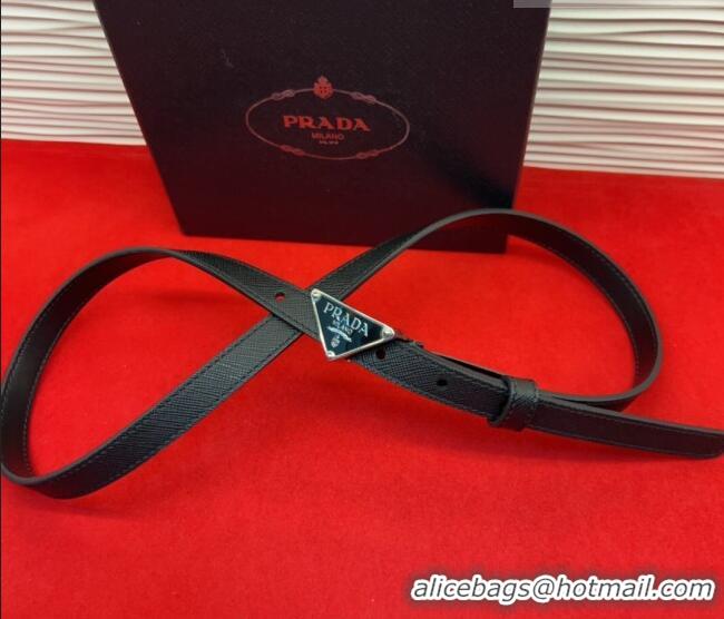 Grade Quality Prada Saffiano Leather Belt 1.5cm with Silver Triangle Logo Buckle PR091201 Black 2025