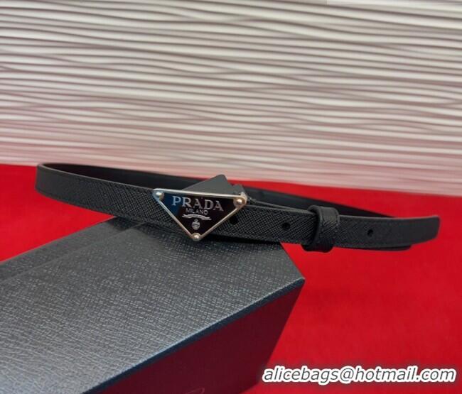 Grade Quality Prada Saffiano Leather Belt 1.5cm with Silver Triangle Logo Buckle PR091201 Black 2025