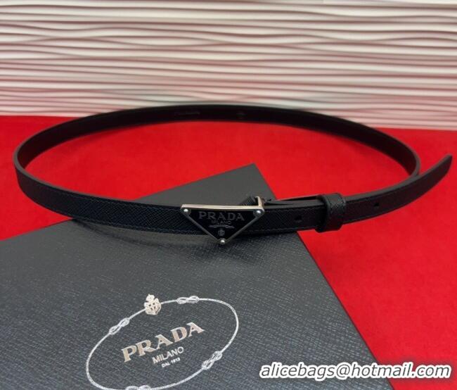 Grade Quality Prada Saffiano Leather Belt 1.5cm with Silver Triangle Logo Buckle PR091201 Black 2025