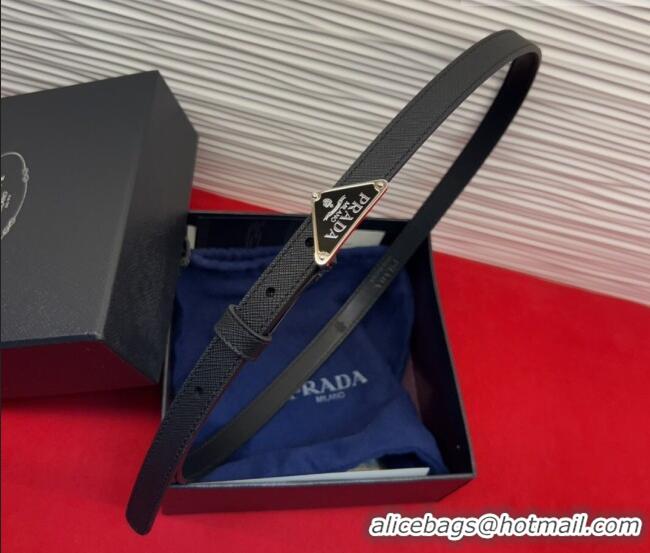 Grade Quality Prada Saffiano Leather Belt 1.5cm with Silver Triangle Logo Buckle PR091201 Black 2025
