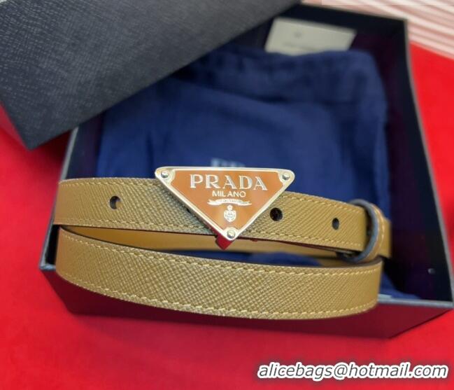 Luxury Cheap Prada Saffiano Leather Belt 1.5cm with Silver Triangle Logo Buckle PR091201 Beige 2025