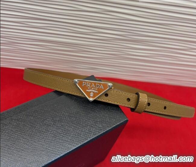 Luxury Cheap Prada Saffiano Leather Belt 1.5cm with Silver Triangle Logo Buckle PR091201 Beige 2025